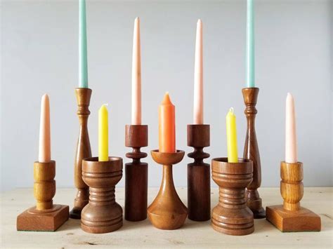 Wooden Candlestick Holder Set Of 9 Mid Century Modern Candle Holders