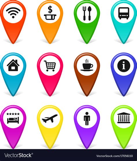 Travel Symbols Map Pins Set Royalty Free Vector Image