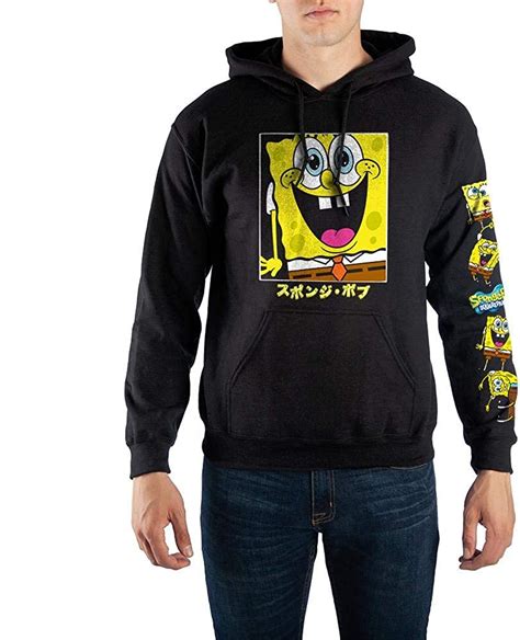 Spongebob Squarepants Cartoon Mens Black Hooded Sweatshirt