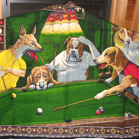 The stereotype of cats and dogs is that when they get together, they fight like — well, cats and dogs! dogs playing pool wall hangings with photos | Dogs playing ...