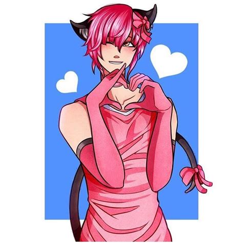 An Anime Character With Pink Hair And Horns On Her Head Wearing A Pink Dress