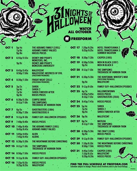 Freeform 31 Nights Of Halloween Schedule For 2021