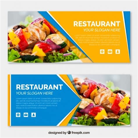 Free Vector Set Of Restaurant Banners With Photo