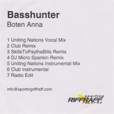 Basshunter Boten Anna Sporting Riff Raff Version Lyrics And