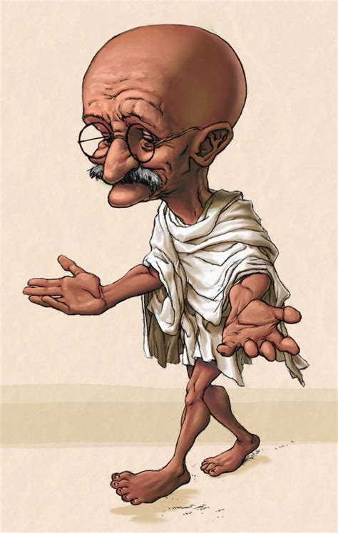 Mahatma Gandhi India Karikatur Kartun Ilustrasi Digital