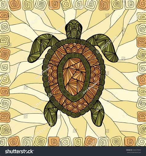 Stylized Turtle Style Zentangle On Colored Vector De Stock Libre De