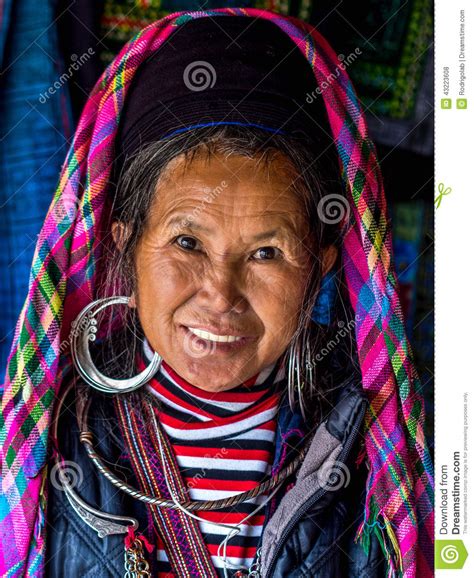 Portrait Of Black Hmong Woman Wearing Traditional Attire, Sapa ...