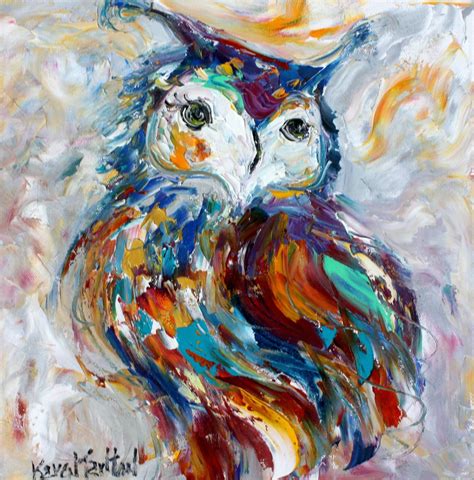 Owl Painting Bird Art Original Oil Palette Knife Impressionism On