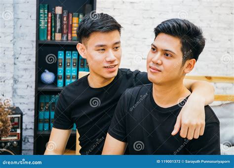 Asian Gay Couple Spending Time Together At Home Portrait Of Happy Gay Men Homosexual Love