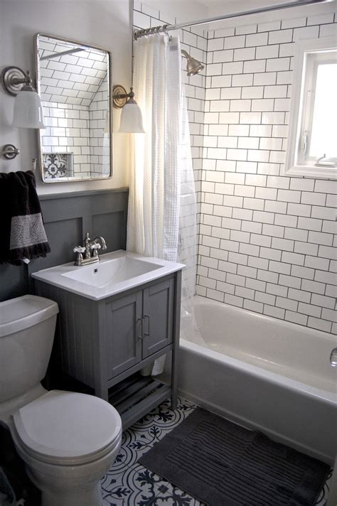 Small Grey And White Bathroom Renovation Update Subway Tile Grey