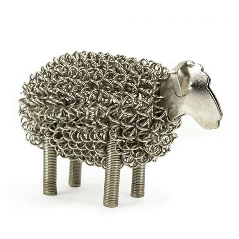 Polished Stainless Steel Wire Sheep Sculpture Black Country Metalworks