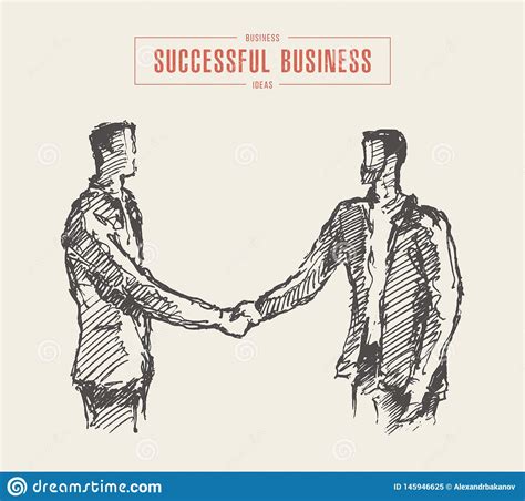 Business Meeting Handshake Man Sketch Drawn Vector Illustration De