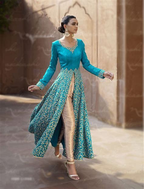 Modern Punjabi Middle Split Blue And Cream Suit Indian Party Wear Gowns Indian Fashion