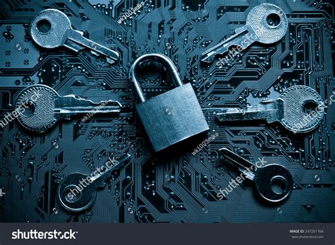 Security Lock On Computer Circuit Board Stock Photo 247201768