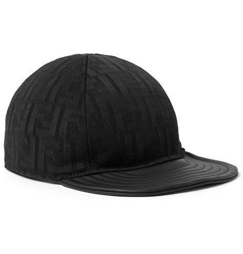 Fendi Leather Trimmed Logo Jacquard Mesh Baseball Cap Black Fendi