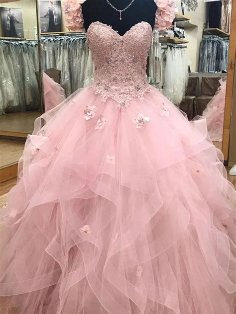 Pink Sweetheart Tulle Long Prom Gown Pink Sweet 16 Dress M3014 Sweet 16 Dresses Ball Gowns