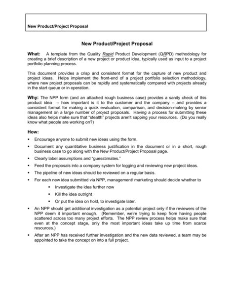 Sample New Productproject Proposal Product Development Proposal
