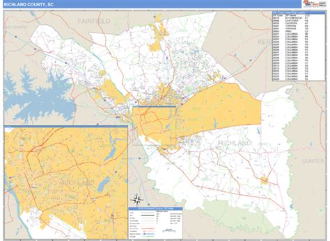 Richland County South Carolina Zip Code Wall Map