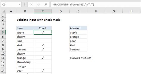 Validate Input With Check Mark Excel Formula Exceljet