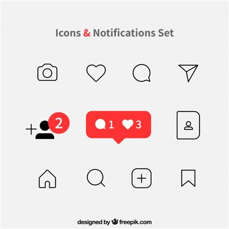 Flat Instagram Icons And Notifications Set Vector Free Download