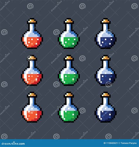 Pixel Art Set Of A Bottles Of Water And Honey Cartoon Vector