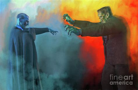 Dracula Vs Frankenstein Mark Spears Monsters Mixed Media By Mark