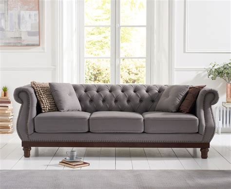 Henbury Chesterfield Grey Linen 3 Seater Sofa Sofa Design Seater