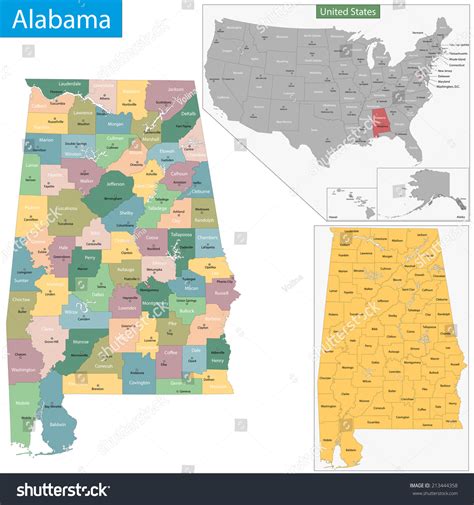 Map Alabama State Designed Illustration Counties Stock