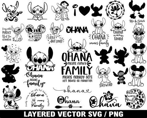 Stitch Bundle Black And White Svg Ohana Svg Clipart Svg And Png Files