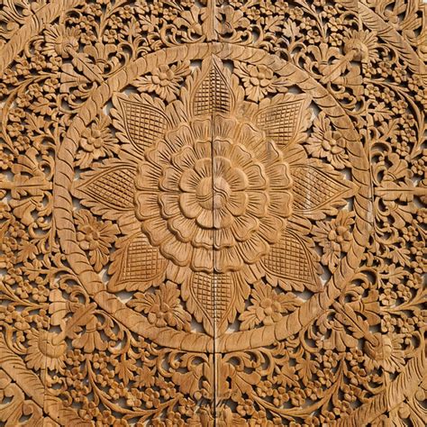 Floral Hand Carved Wooden Wall Art Panel