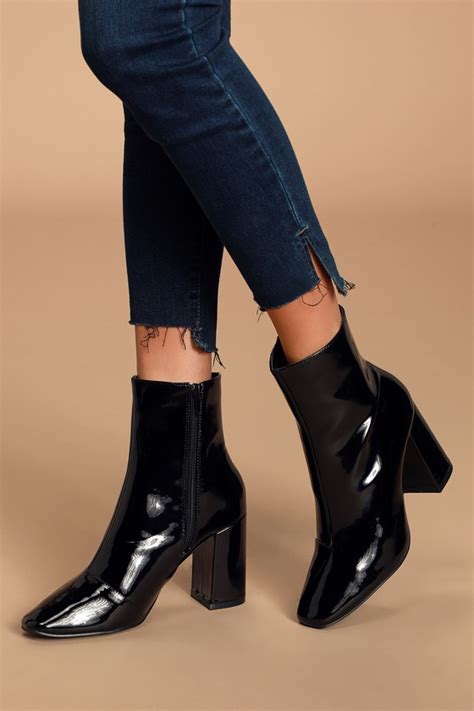 Stylish Black Patent Boots Black Booties High Heel Booties Lulus