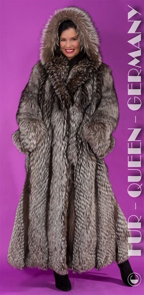 Eur Size M L Amazing Extra Long Silver Fox Fur Coat With Hood A Line