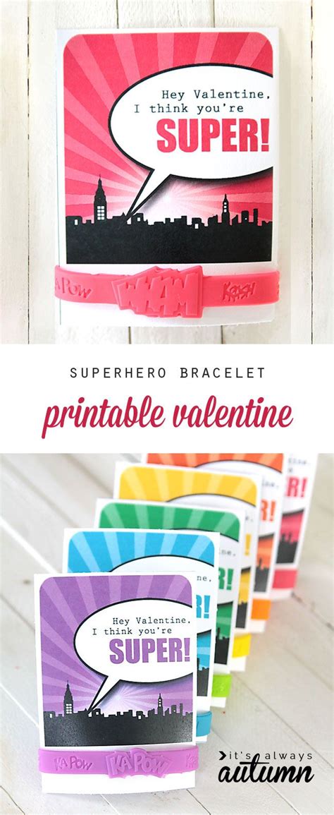 Free Printable For Superhero Bracelet Valentines Day Cards Valentine