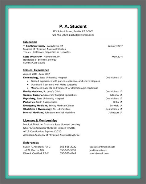 Free Physician Assistant Cv Template Physician Assistant Resume
