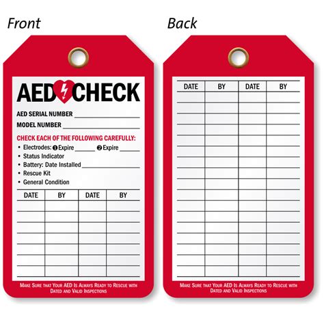 Aed Inspection Tags For Automatic External Defibrillator Inspections