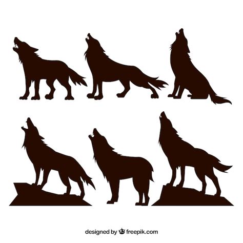 Silhouettes Set Of Wolves Howling Vector Free Download