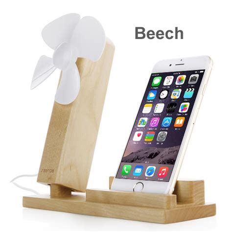 Wood Stand Holder With Usb Fan For Smartphone Iphone Or