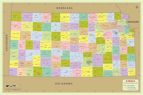 Kansas County With Zip Code Map 36 W X 24 H Amazonca Office Products