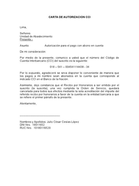 Carta De Autorizacion Cci Igss Pdf