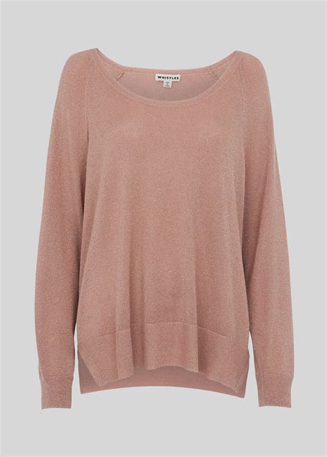 Pale Pink Sparkle Scoop Neck Knit Whistles