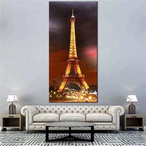 Eiffel Tower Canvas Print Paris Red Sky City Night Vertical Canvas Ar