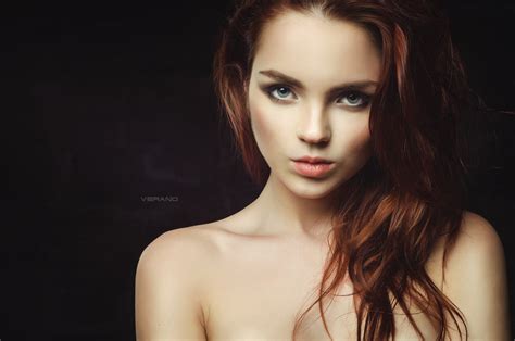 Women Ekaterina Sherzhukova Face Portrait Simple Background Redhead
