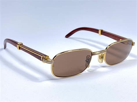 Vintage Cartier Wood Breteuil 52mm Gold And Precious Wood Brown Lens Sunglasses At 1stdibs