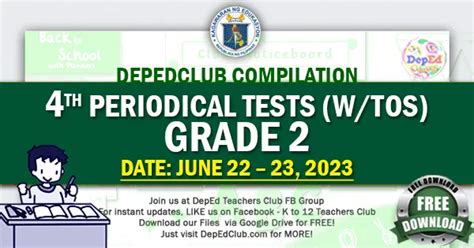 Grade 2 4th Quarter Periodical Tests With Tos The Deped Teachers Club