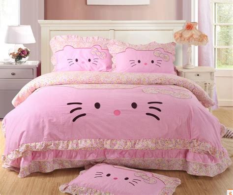 Hello kitty bedding sets will brighten your kids room with their lovely colors and pattern. Lace princess bed skirt hello kitty queen size bedding 4pc ...