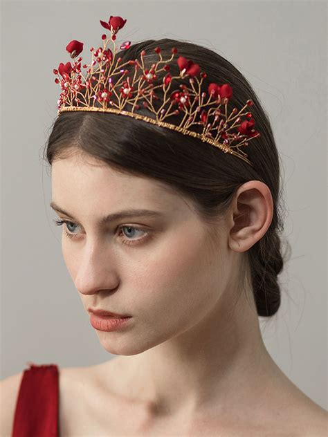 Red Tiara Crown Wedding Headpieces Bridal Hair Accessories