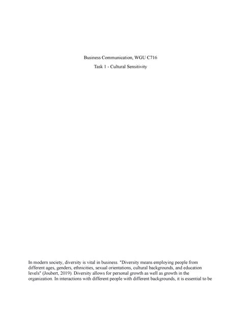 C716 Task 1 Cultural Sensitivity Essay Business Communication Wgu C