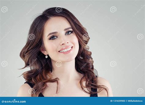 Beautiful Female Face Closeup Smiling Young Woman Portrait Stock Image