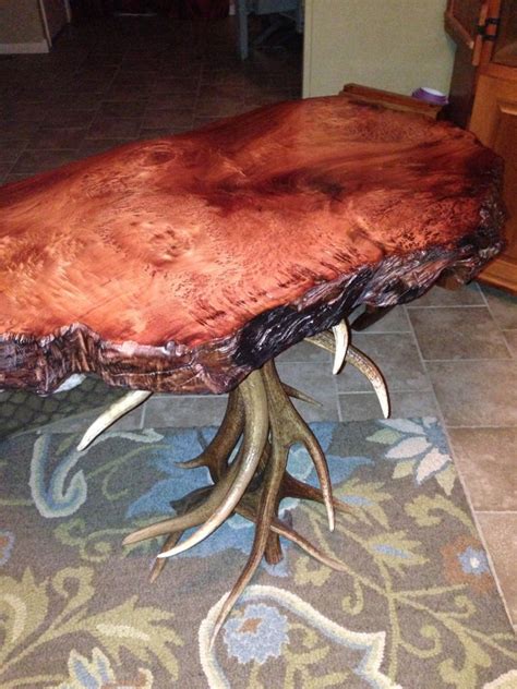 Redwood Burl Bistro Table With Elk Antler Legs Etsy Redwood Burl