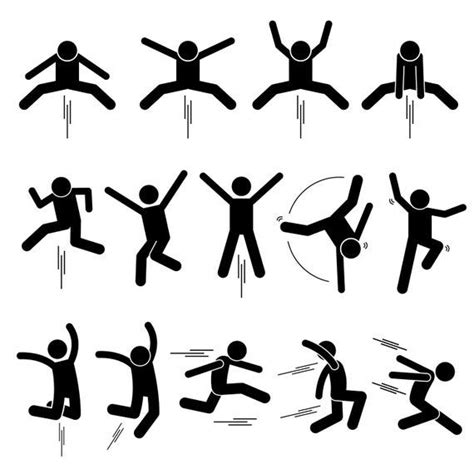 stick figure stickman stick man people person poses postures jump jumping hop hopping leap